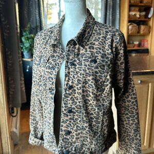 Leopard Print Stretch Denim Jacket, XL